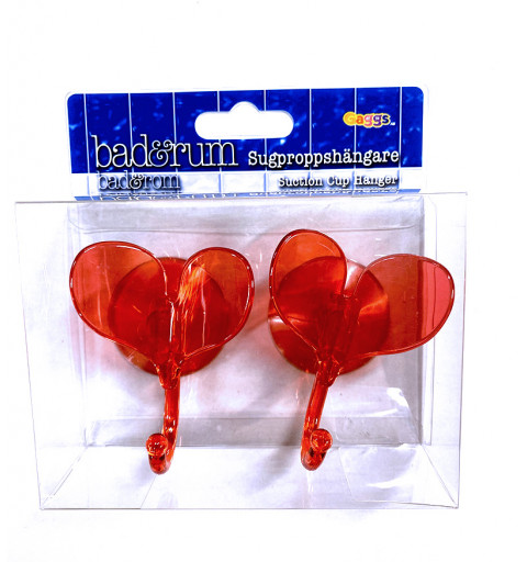 Krokar hjärta röd sugproppshängare plast